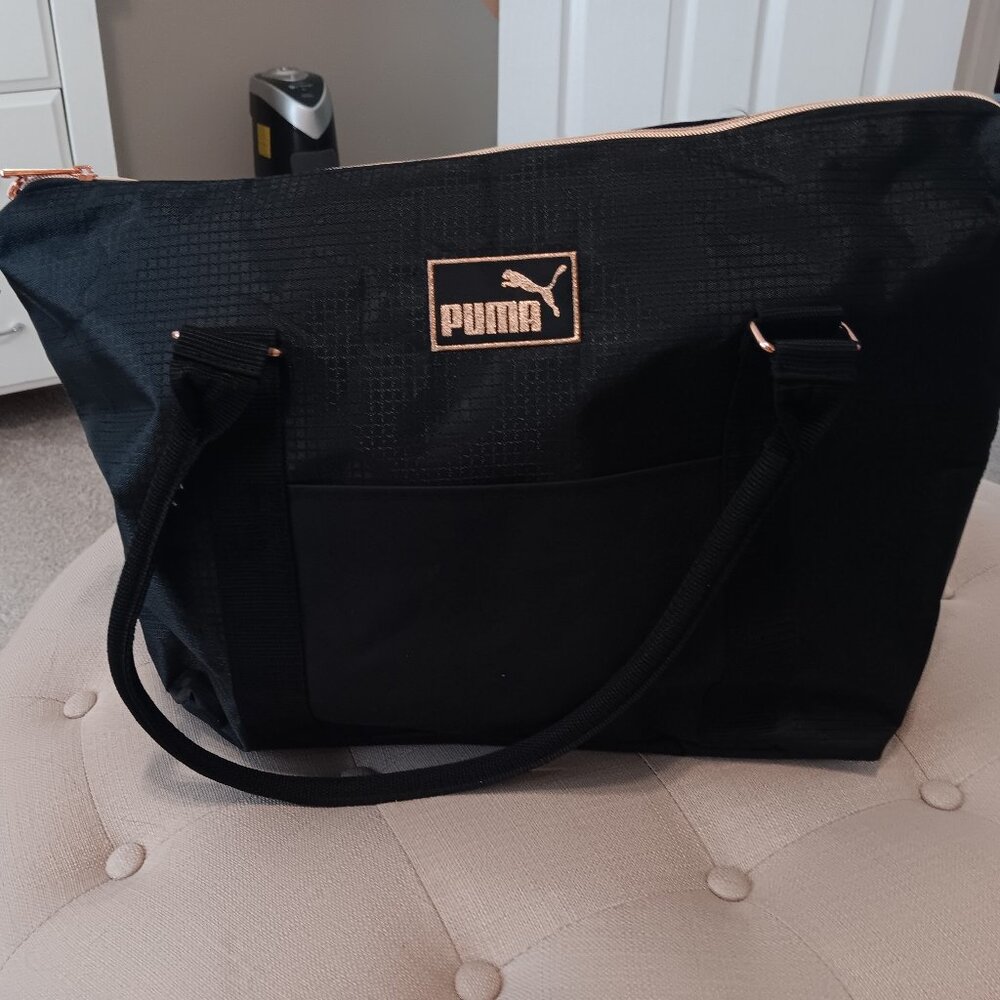 Puma Black Tote Bag with Rose Gold Accents